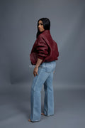 Women's Faris Braided Leather Bomber Jacket [Burgundy]