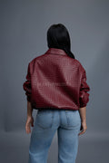 Women's Faris Braided Leather Bomber Jacket [Burgundy]