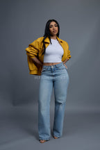 Women's Faris Braided Leather Bomber Jacket [Yellow]