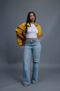 Women's Faris Braided Leather Bomber Jacket [Yellow]