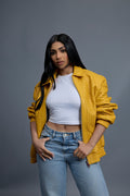 Women's Faris Braided Leather Bomber Jacket [Yellow]