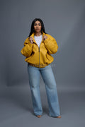 Women's Faris Braided Leather Bomber Jacket [Yellow]