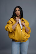 Women's Faris Braided Leather Bomber Jacket [Yellow]