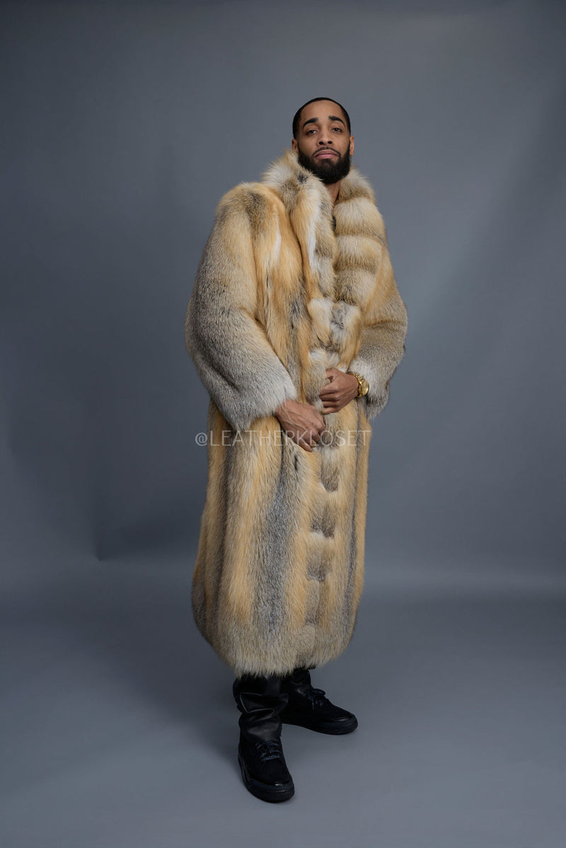 Men's Long Gold Fox Trench Coat