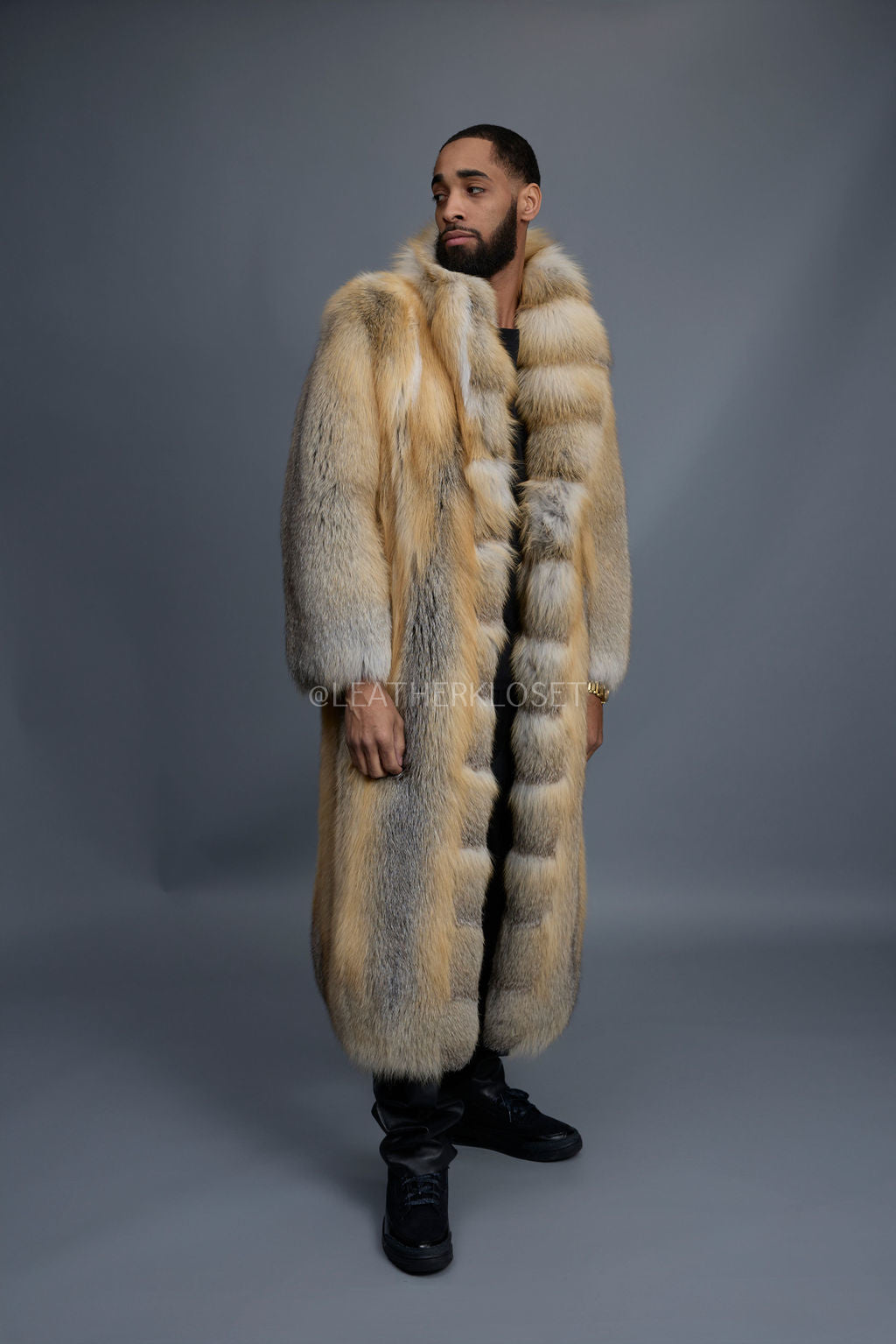 Men's Long Gold Fox Trench Coat