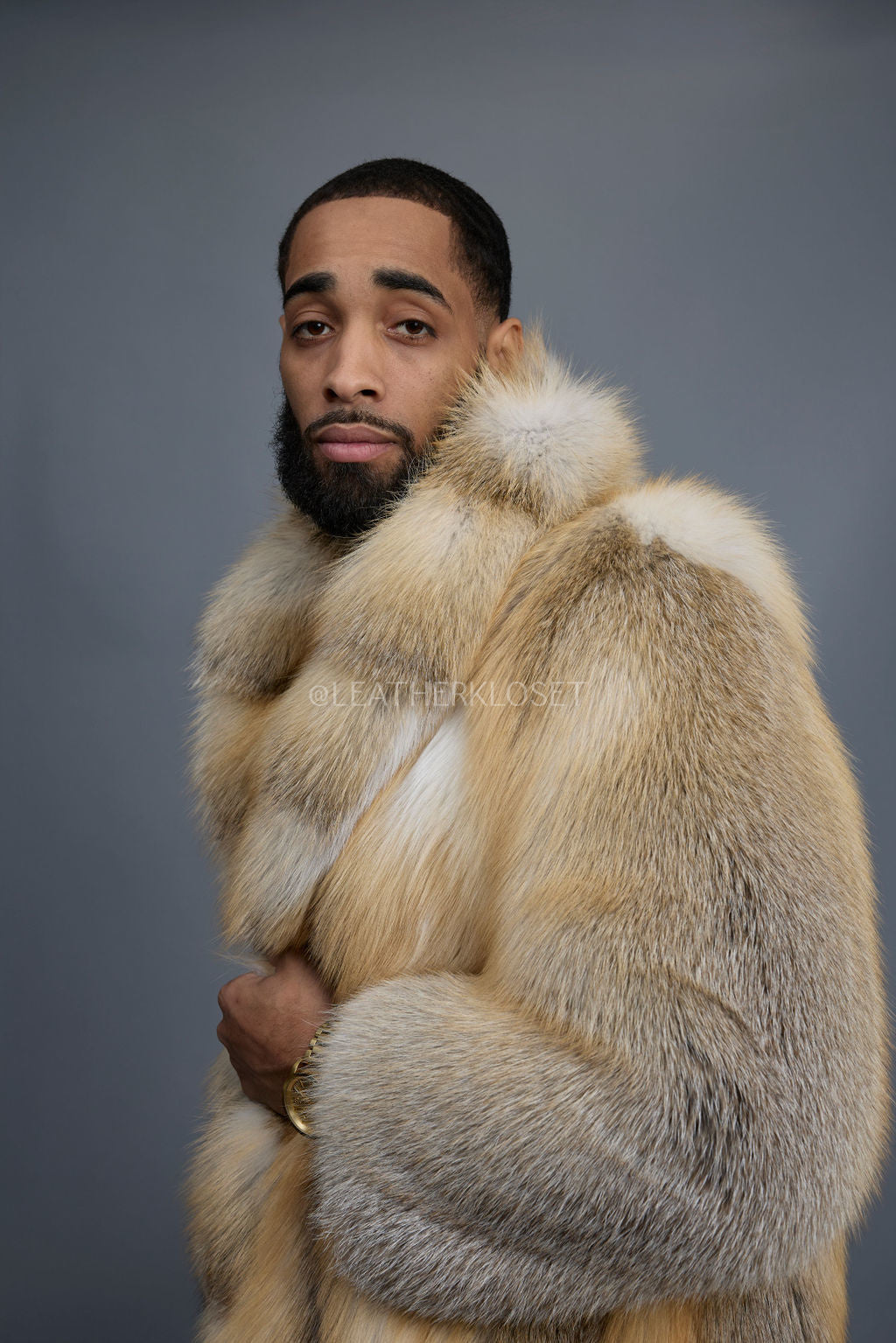 Men's Long Gold Fox Trench Coat