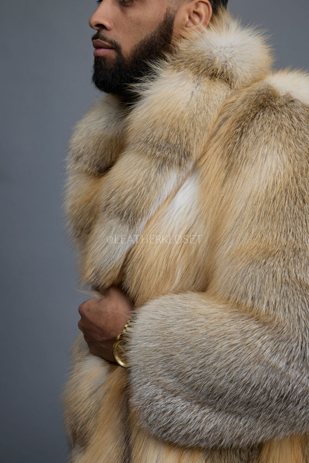 Men's Long Gold Fox Trench Coat