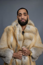 Men's Long Gold Fox Trench Coat