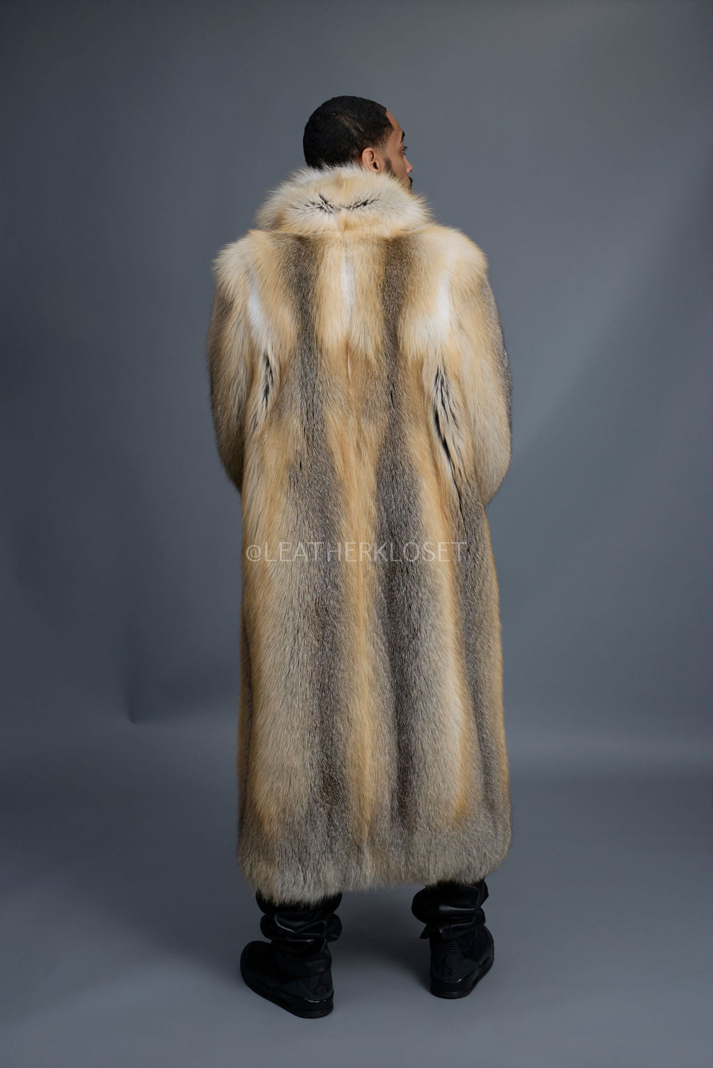 Men's Long Gold Fox Trench Coat