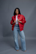 Women's Faris Braided Leather Bomber Jacket [Red]
