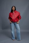Women's Faris Braided Leather Bomber Jacket [Red]