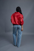 Women's Faris Braided Leather Bomber Jacket [Red]