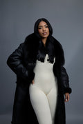 Women's Maxi Shearling With Fox Collar [Black]