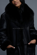 Women's Maxi Shearling With Fox Collar [Black]