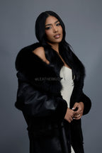 Women's Maxi Shearling With Fox Collar [Black]