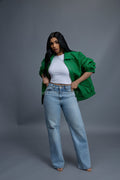 Women's Faris Braided Leather Bomber Jacket [Green]