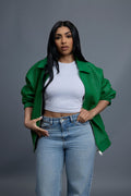 Women's Faris Braided Leather Bomber Jacket [Green]