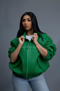 Women's Faris Braided Leather Bomber Jacket [Green]