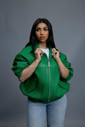 Women's Faris Braided Leather Bomber Jacket [Green]