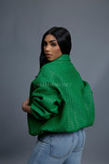 Women's Faris Braided Leather Bomber Jacket [Green]