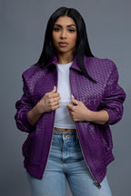 Women's Faris Braided Leather Bomber Jacket [Purple]