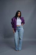 Women's Faris Braided Leather Bomber Jacket [Purple]