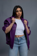 Women's Faris Braided Leather Bomber Jacket [Purple]