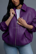 Women's Faris Braided Leather Bomber Jacket [Purple]