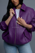 Women's Faris Braided Leather Bomber Jacket [Purple]