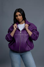 Women's Faris Braided Leather Bomber Jacket [Purple]