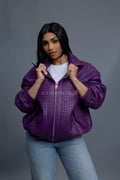 Women's Faris Braided Leather Bomber Jacket [Purple]