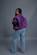 Women's Faris Braided Leather Bomber Jacket [Purple]