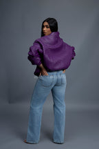 Women's Faris Braided Leather Bomber Jacket [Purple]