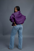 Women's Faris Braided Leather Bomber Jacket [Purple]