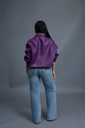Women's Faris Braided Leather Bomber Jacket [Purple]