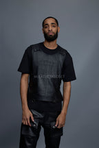 Men's Vegas Leather Vest With Leather Cargo Pants [Black]