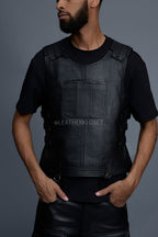 Men's Vegas Leather Vest With Leather Cargo Pants [Black]