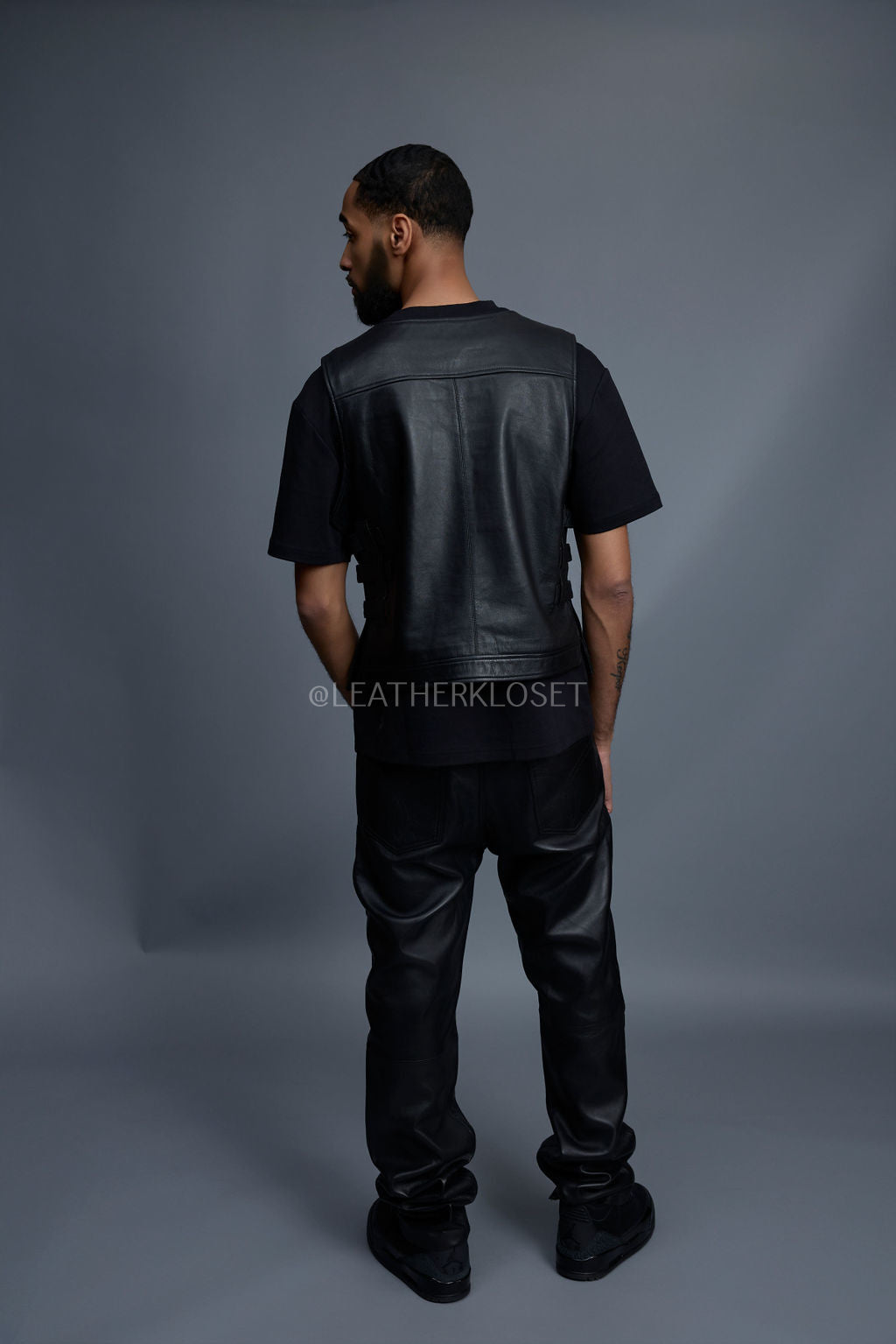 Men's Vegas Leather Vest With Leather Cargo Pants [Black]