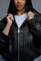 Women's Faris Braided Leather Bomber Jacket [Black]