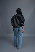 Women's Faris Braided Leather Bomber Jacket [Black]
