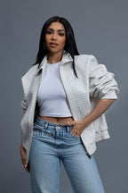 Women's Faris Braided Leather Bomber Jacket [White]
