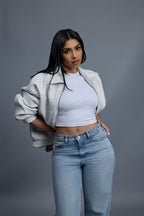 Women's Faris Braided Leather Bomber Jacket [White]