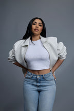 Women's Faris Braided Leather Bomber Jacket [White]