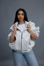 Women's Faris Braided Leather Bomber Jacket [White]