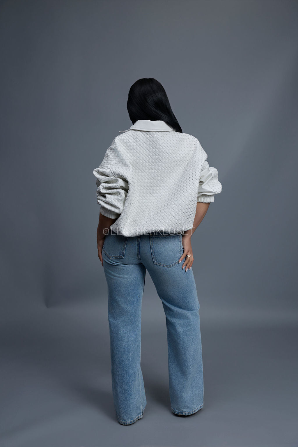 Women's Faris Braided Leather Bomber Jacket [White]
