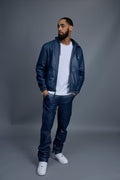 Men's Leather Hoodie [Navy Blue]
