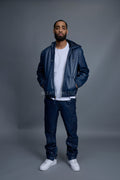 Men's Leather Hoodie [Navy Blue]