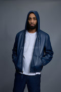 Men's Leather Hoodie [Navy Blue]