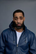 Men's Leather Hoodie [Navy Blue]