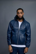 Men's Leather Hoodie [Navy Blue]